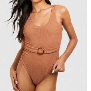 Soah Soul of Hippie Crinkle‎ V Neck Belted Metallic Swimsuit Women’s Sz S
